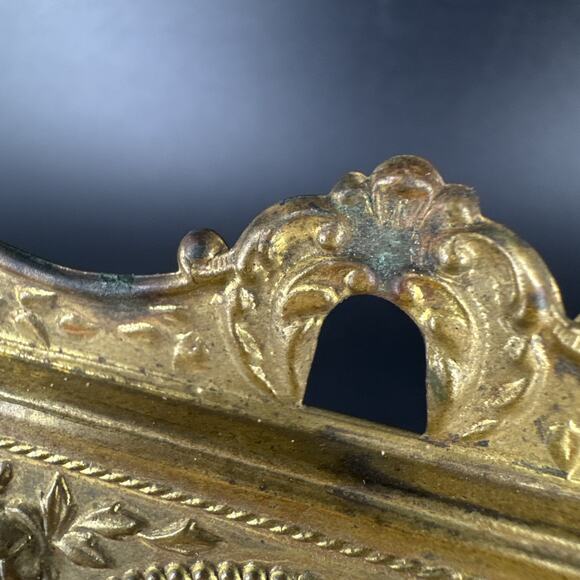 Vintage Antique Small Ornate Brass Framed Portrait Embossed Flower Design - Picture 2 of 12